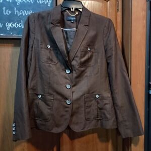 Talbots Women's Brown Linen Blend Blazer 12 Petite